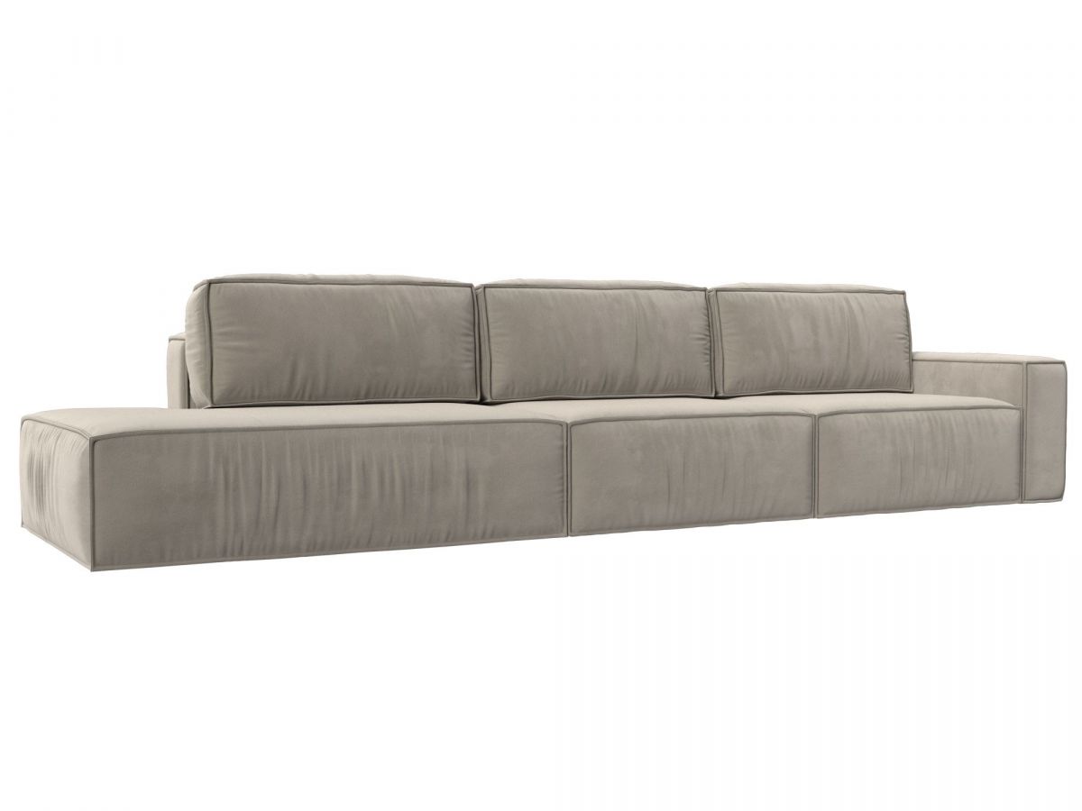 121745 Диван прямой Прага Модерн Лонг подлокотник справа | микровельвет | бежевый