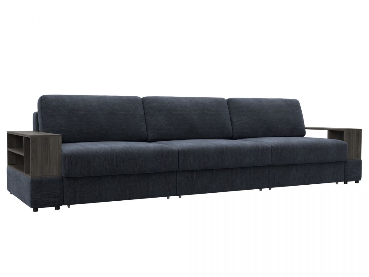 129080 Диван прямой с 2 полками Лига-055 НПБ Лонг | шенилл | rimini 14 темно-серый