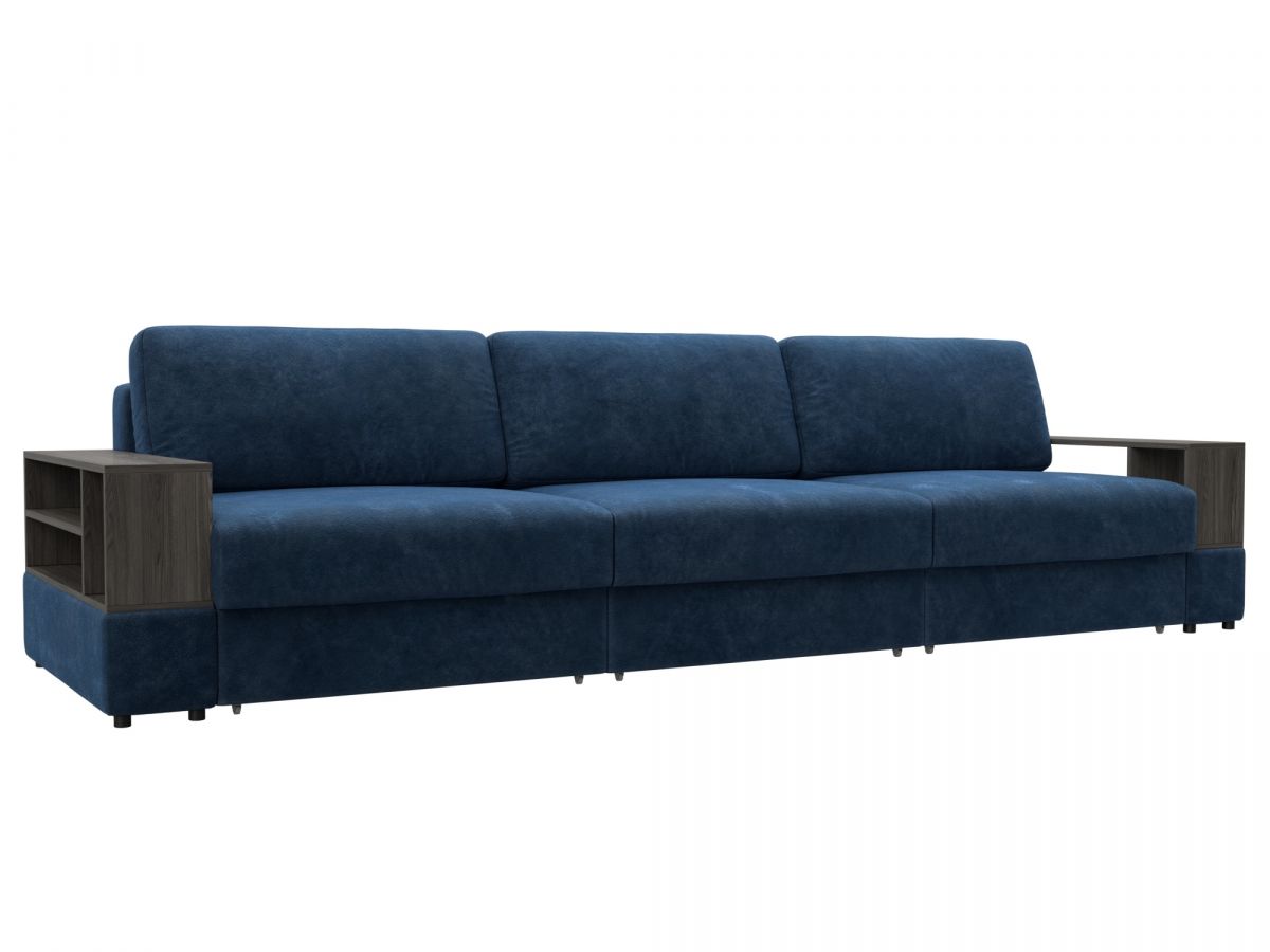 129097 Диван прямой с 2 полками Лига-055 НПБ Лонг | велюр | brut 11 синий