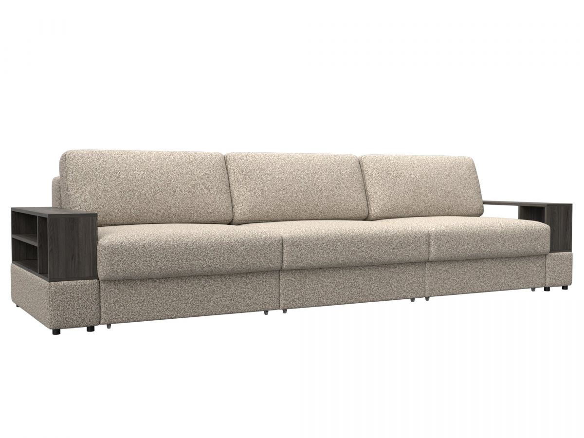 129086 Диван прямой с 2 полками Лига-055 НПБ Лонг | велюр | ness 04 бежевый