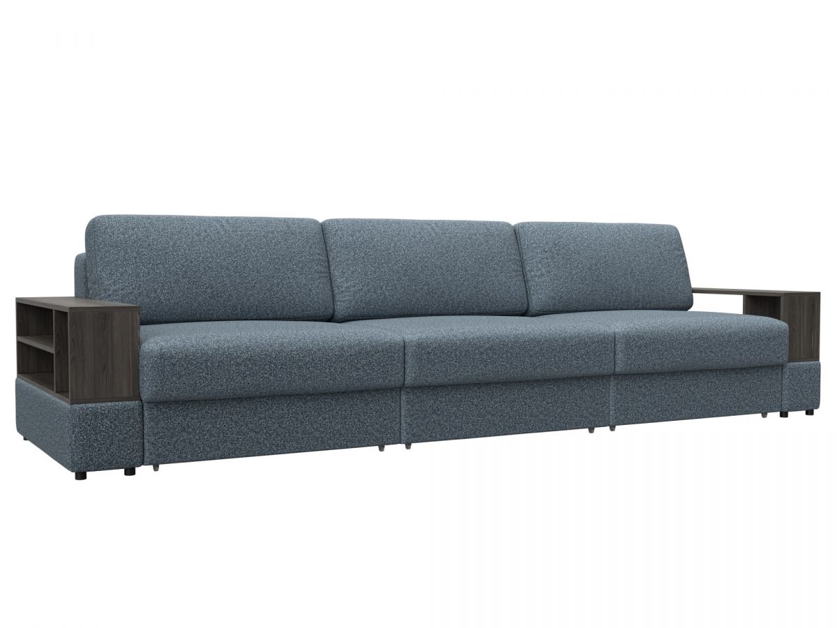 129088 Диван прямой с 2 полками Лига-055 НПБ Лонг | велюр | ness 12 серый