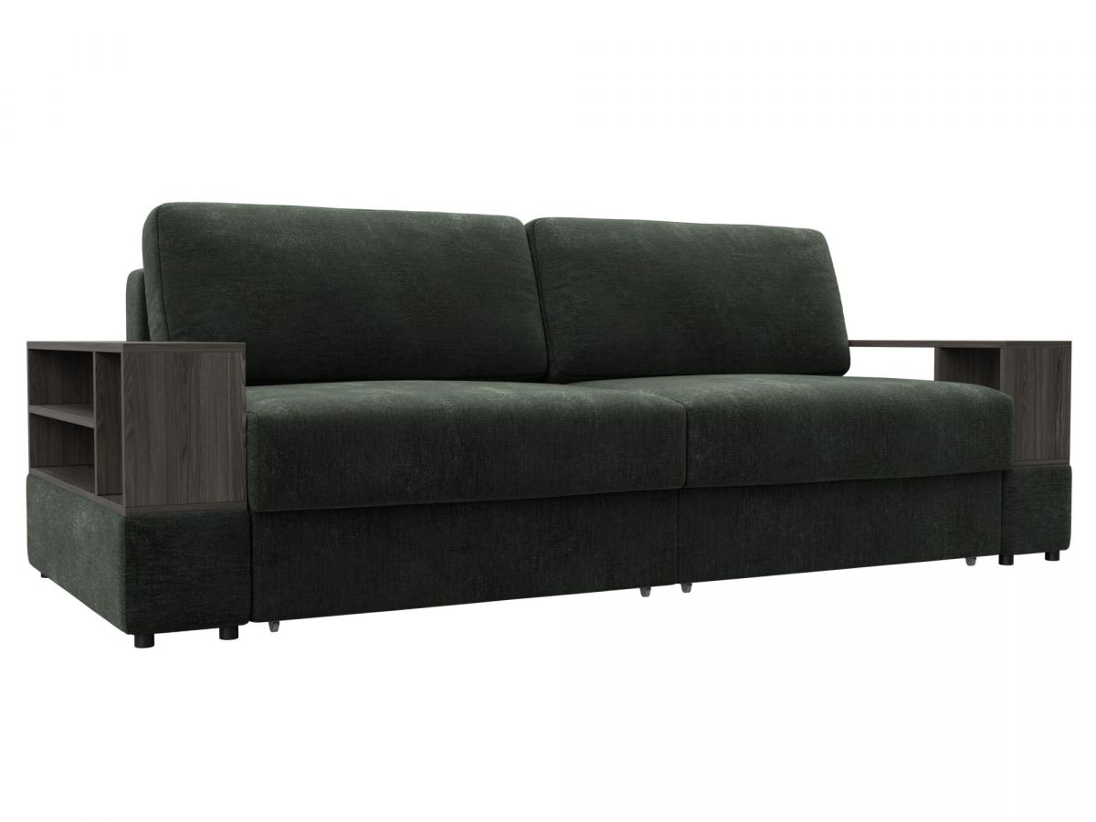 129055 Диван прямой с 2 полками Лига-055 НПБ | шенилл | rimini 09 зеленый