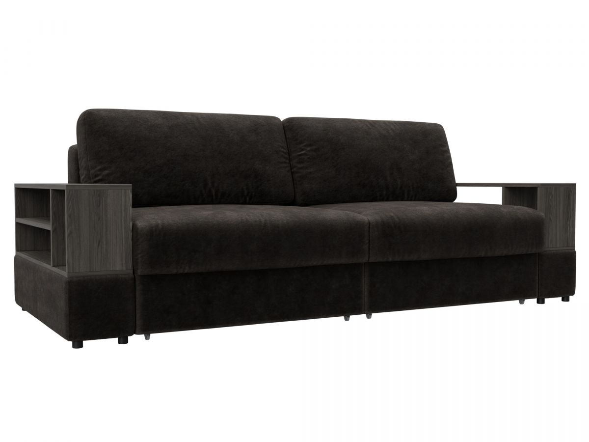 129076 Диван прямой с 2 полками Лига-055 НПБ | велюр | brut 17 коричневый
