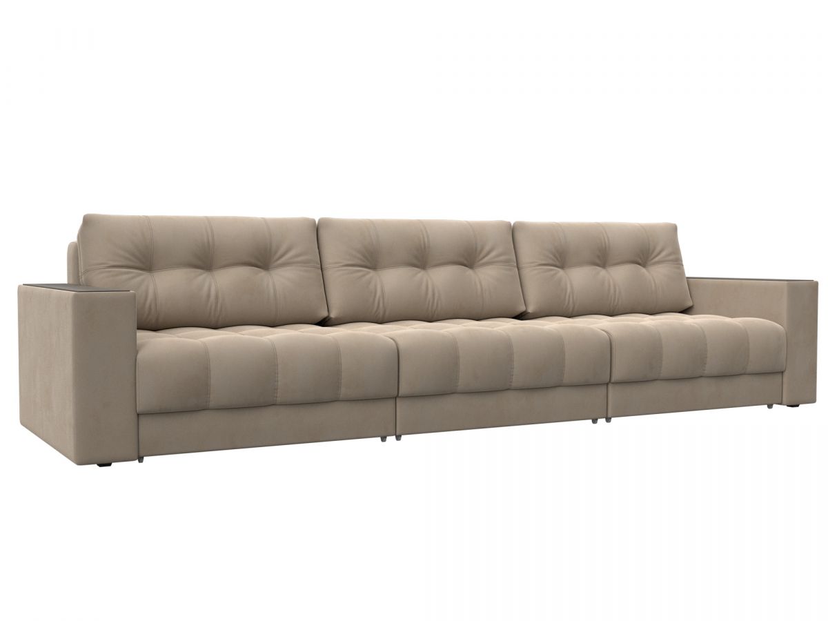 128421 Диван прямой с декором Лига-049 НПБ Лонг | велюр | seven 729 бежевый