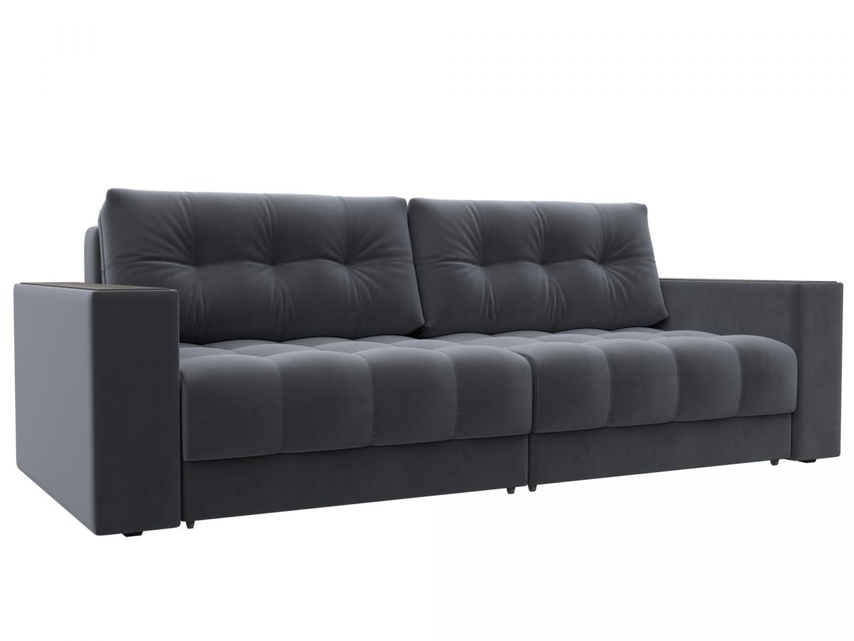 128390 Диван прямой с декором Лига-049 НПБ | велюр | seven 17 серый