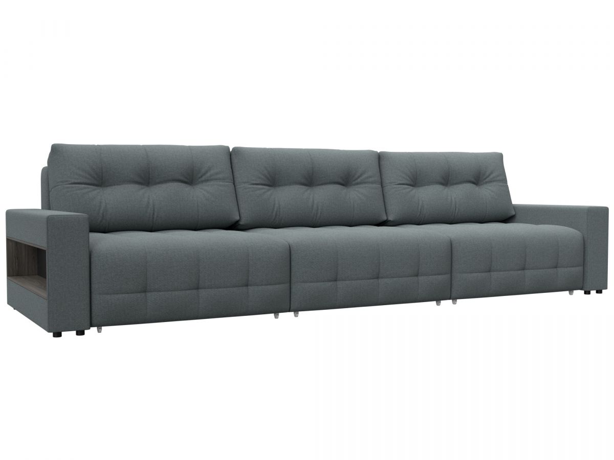 128909 Диван прямой с полками Лига-053 НПБ Лонг | рогожка | амур 07 серый