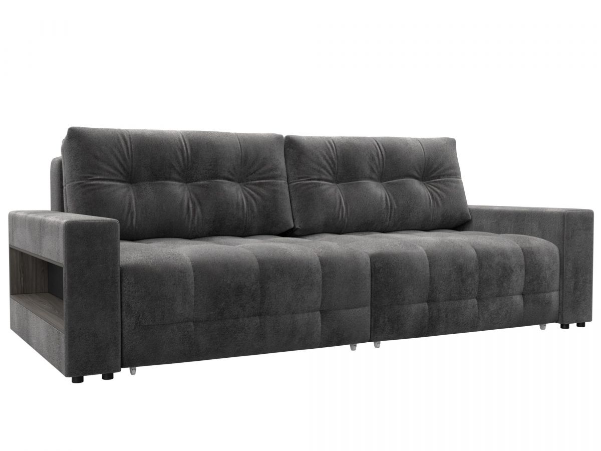 128902 Диван прямой с полками Лига-053 НПБ | велюр | tower 10 серый