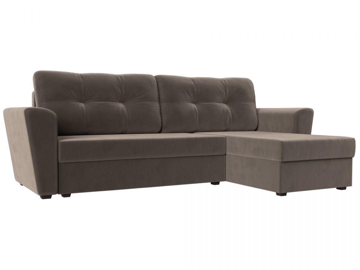 112452 Диван угловой Амстердам Лайт правый угол | велюр | коричневый