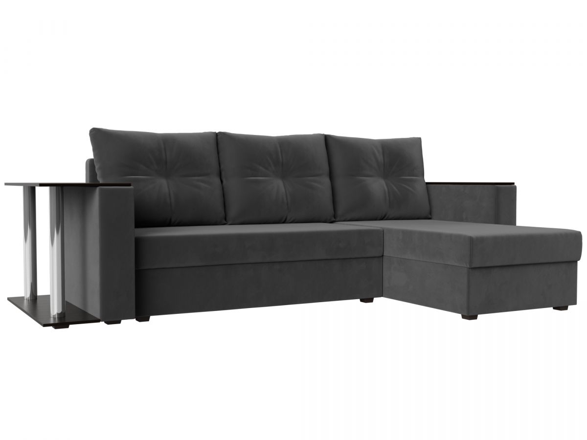 112497 Диван угловой Атланта Лайт правый угол | велюр | серый