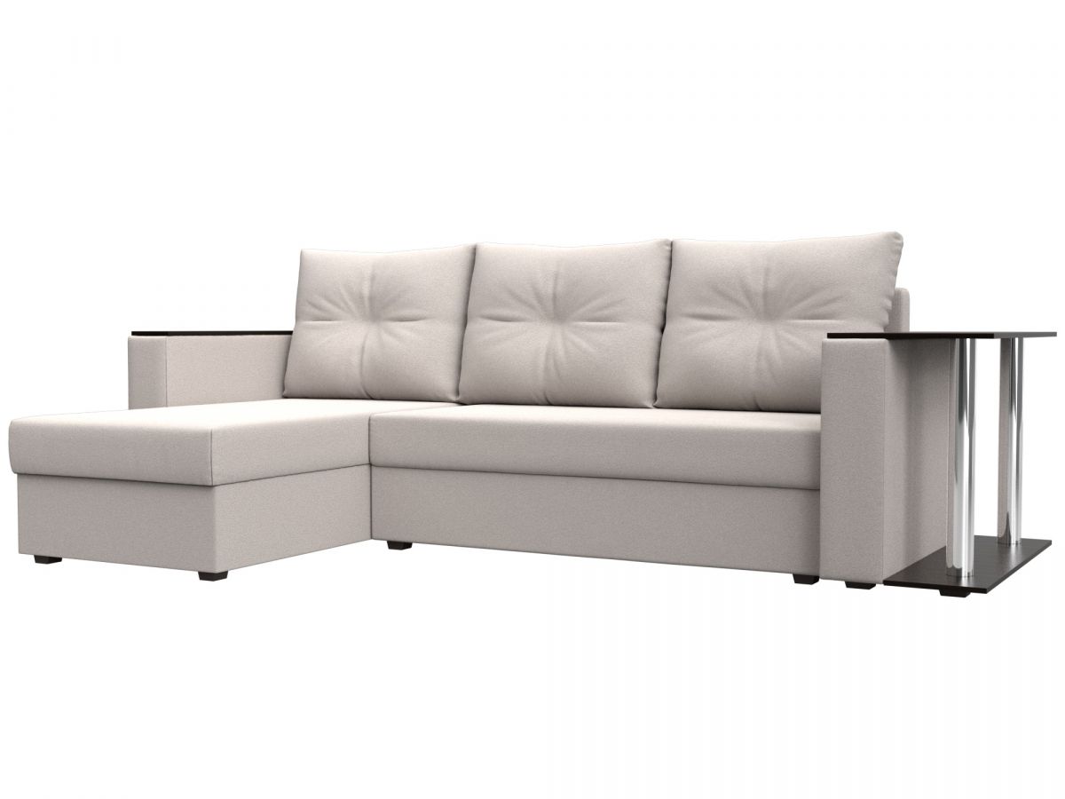 127833L Диван угловой Атланта со столом левый угол | замша | joly 05 бежевый