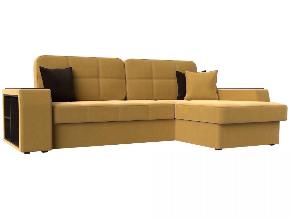 110655 Диван угловой Брюссель правый угол | микровельвет | желтый, коричневый