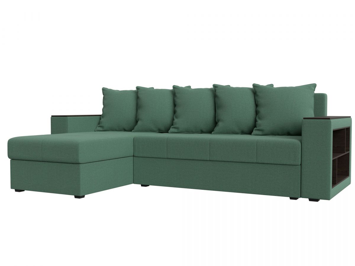 121642L Диван угловой Дубай Лайт левый угол | рогожка | амур зеленый