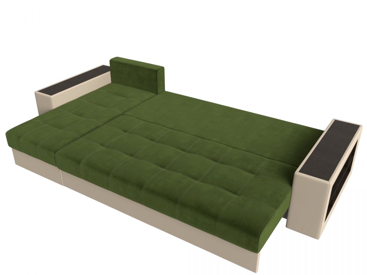 29107L Диван угловой Дубай левый угол | микровельвет, экокожа | зеленый, бежевый