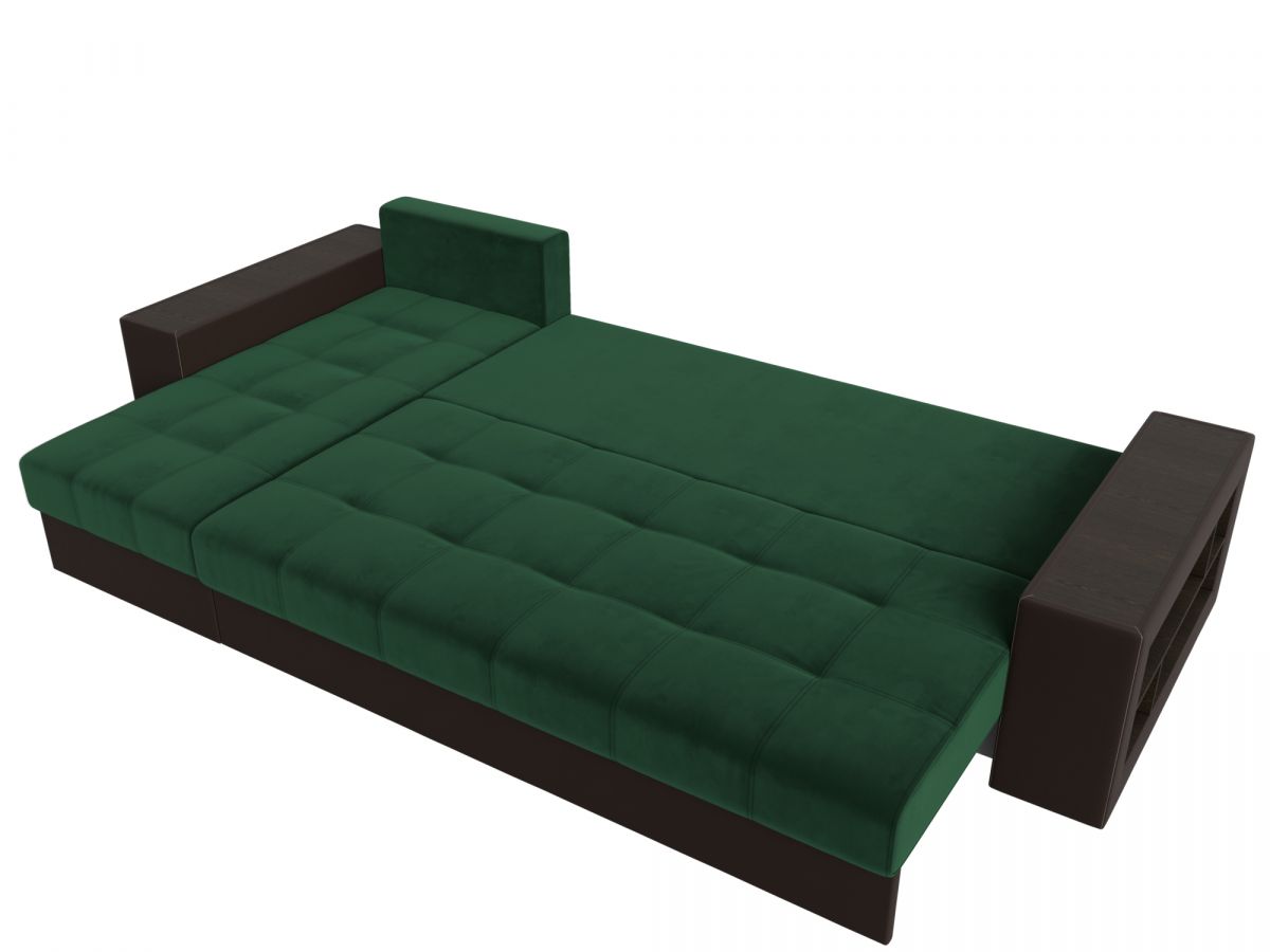 105802L Диван угловой Дубай левый угол | велюр, экокожа | зеленый, коричневый