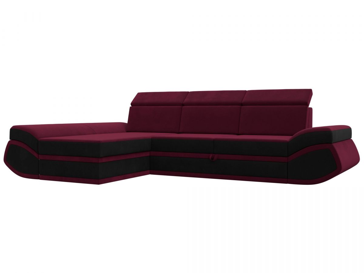 121651L Диван угловой Лига-032 левый угол | микровельвет | бордовый, черный
