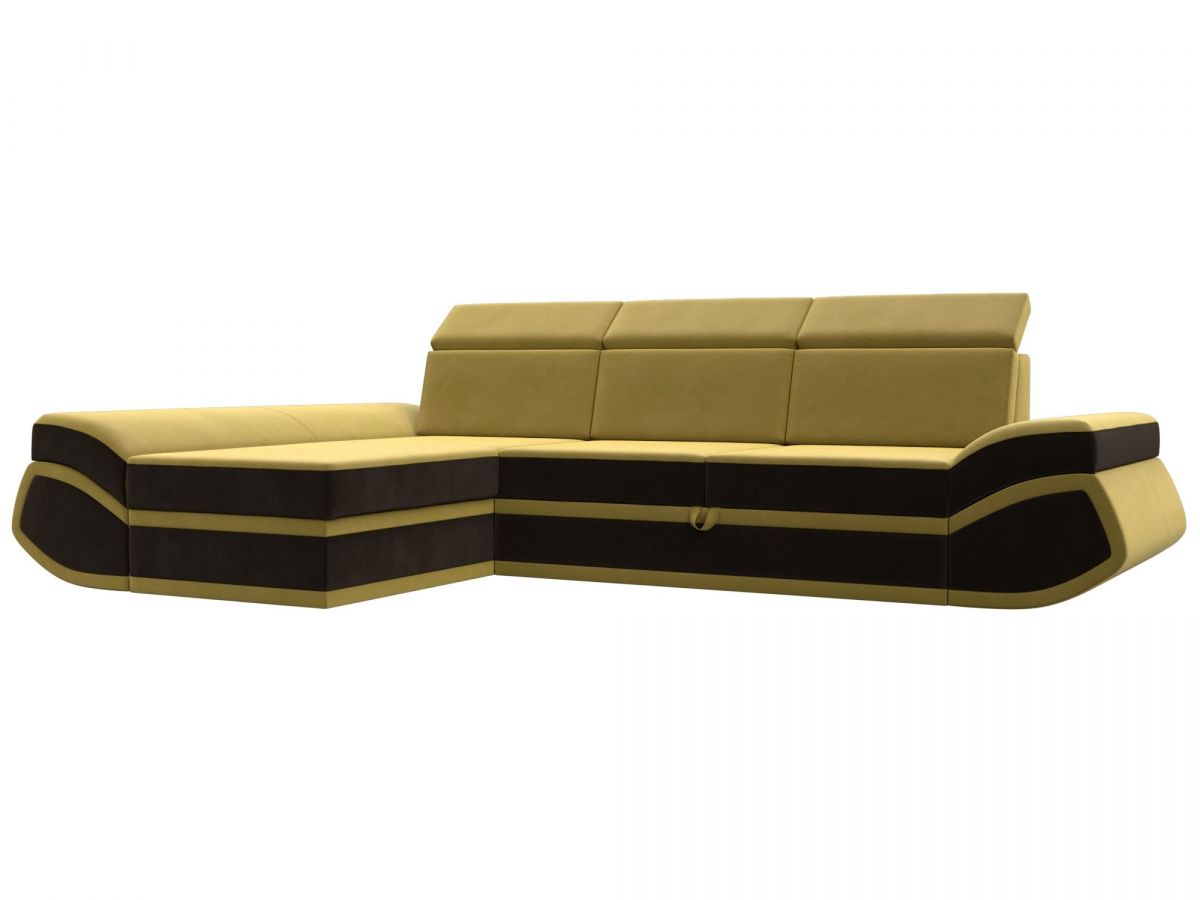 121652L Диван угловой Лига-032 левый угол | микровельвет | желтый, коричневый