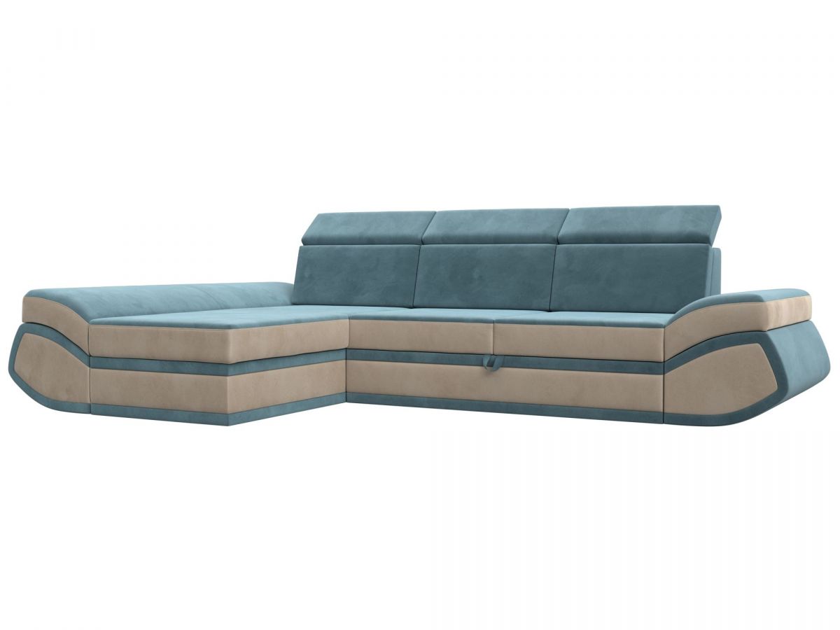121644L Диван угловой Лига-032 левый угол | велюр | бирюзовый, бежевый
