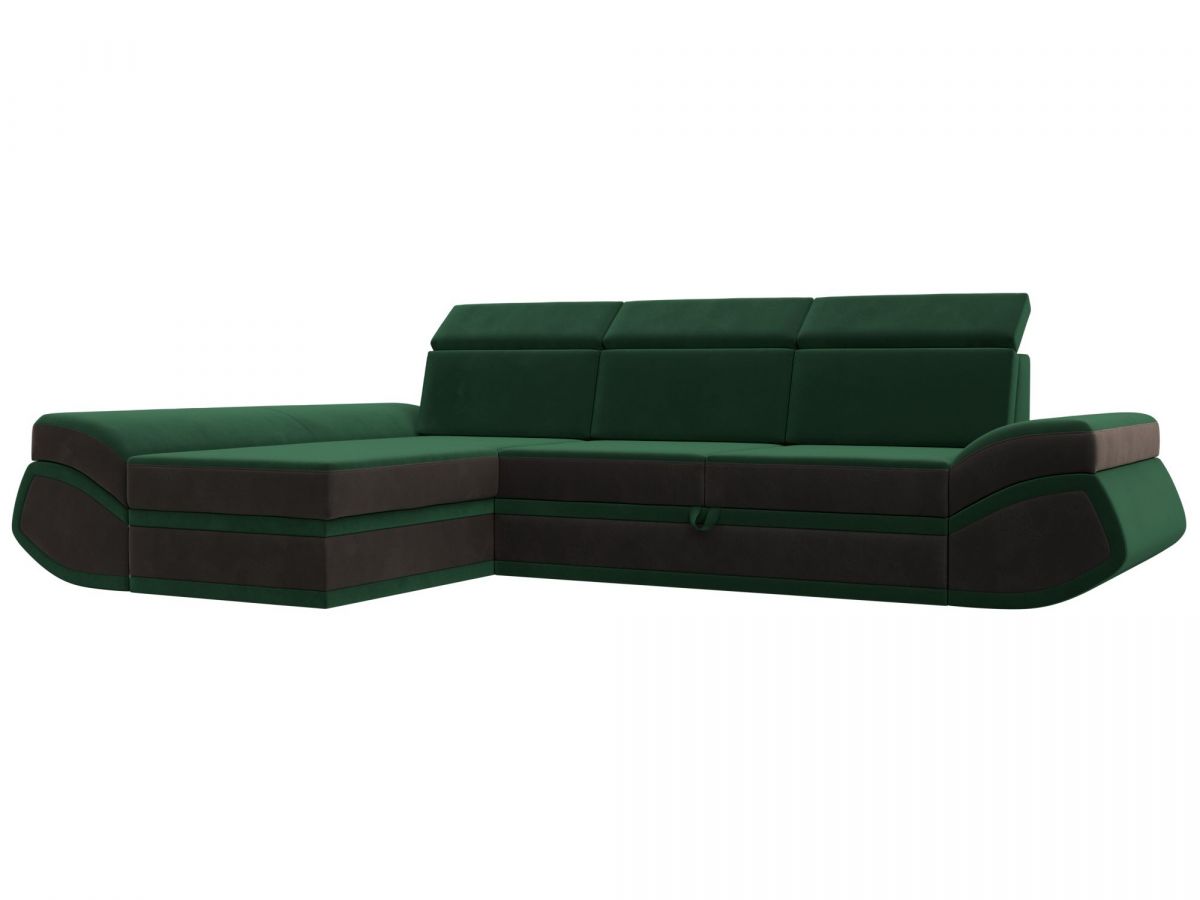 121645L Диван угловой Лига-032 левый угол | велюр | зеленый, коричневый