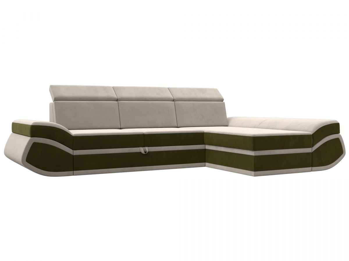 121649 Диван угловой Лига-032 правый угол | микровельвет | бежевый, зеленый