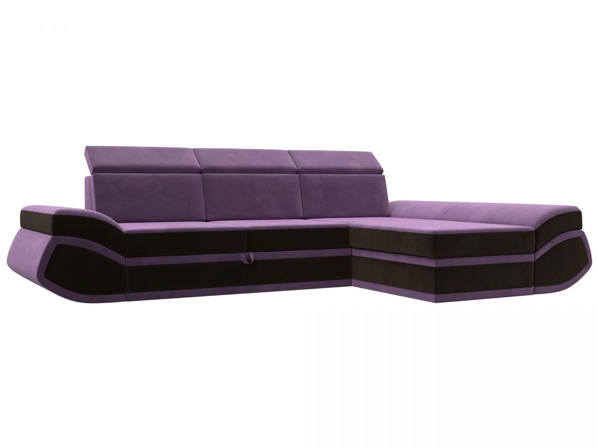 121655 Диван угловой Лига-032 правый угол | микровельвет | сиреневый, коричневый
