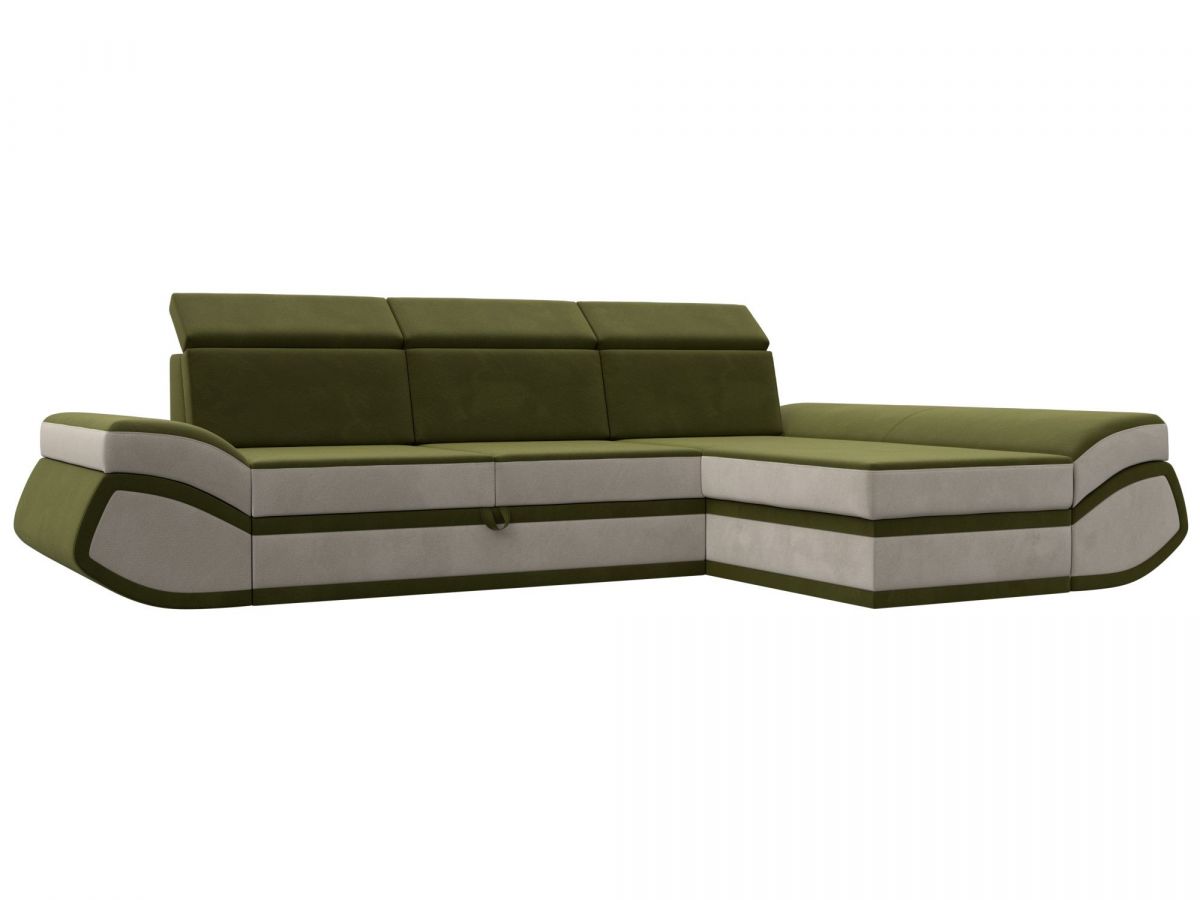 121653 Диван угловой Лига-032 правый угол | микровельвет | зеленый, бежевый