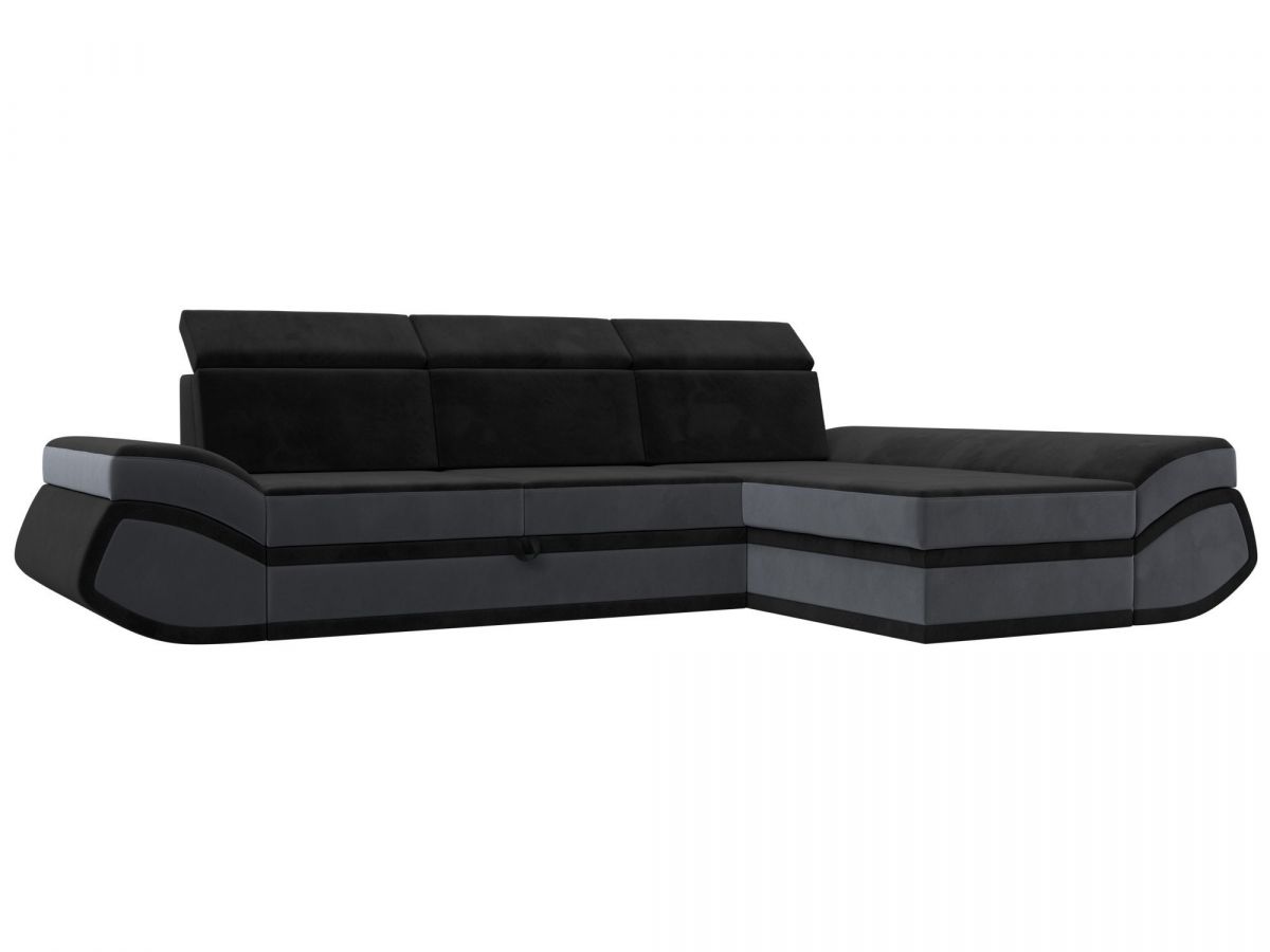 121648 Диван угловой Лига-032 правый угол | велюр | черный, серый