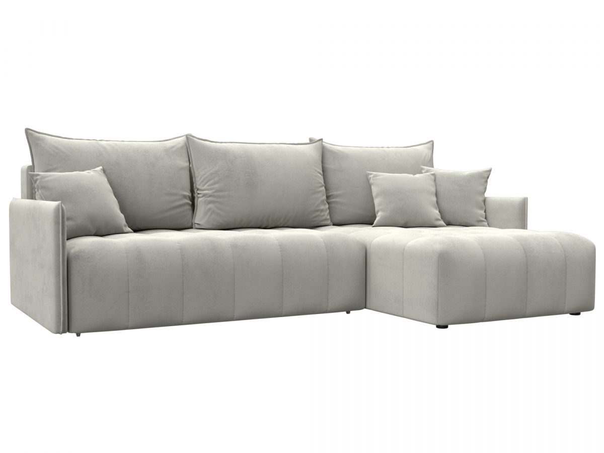 129033 Диван угловой Лига-054 НПБ угол универсальный | велюр | tower 01 молочный