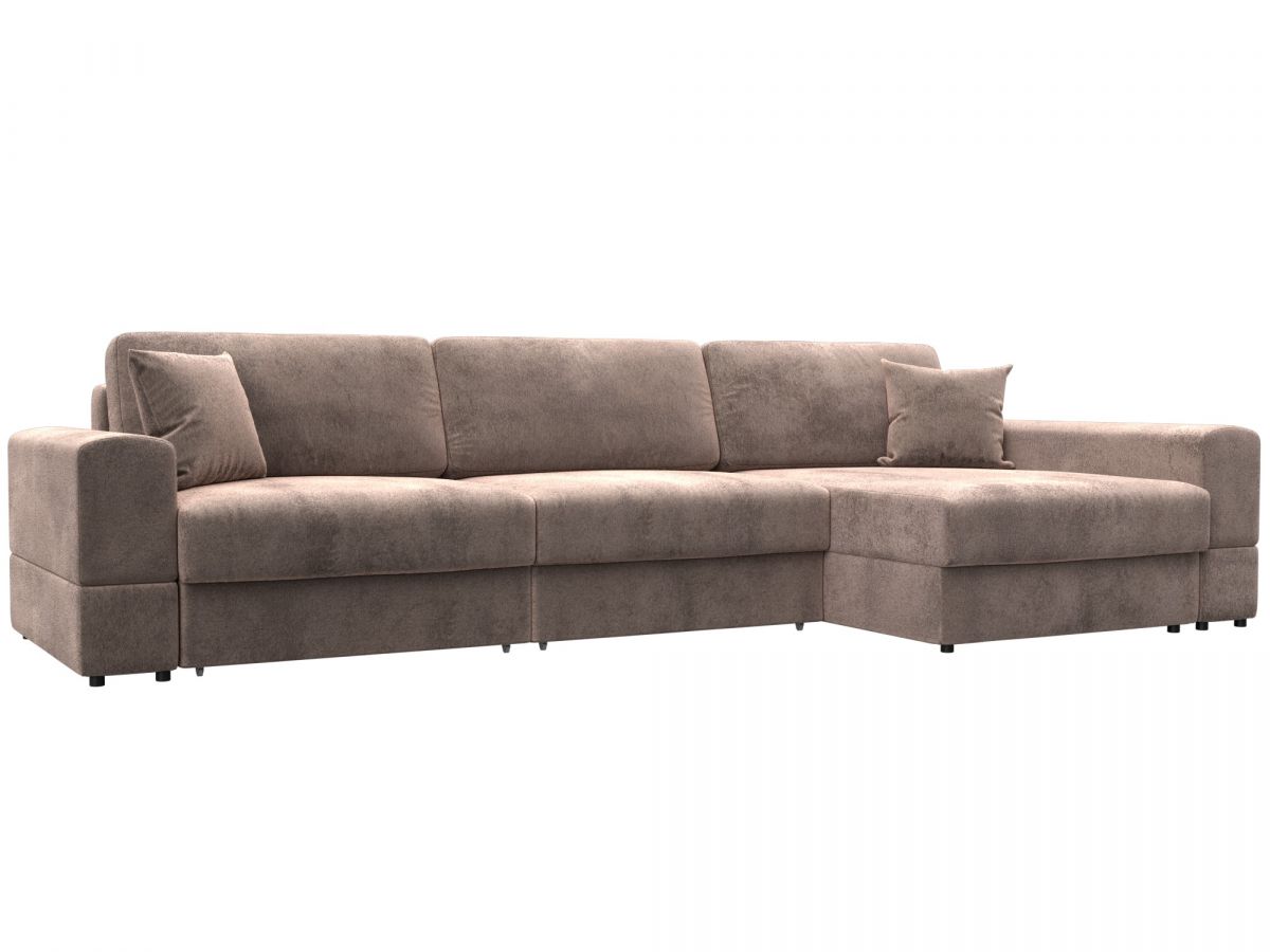 130250 Диван угловой Лига-055 НПБ Лонг угол универсальный | велюр | tower 05 бежевый