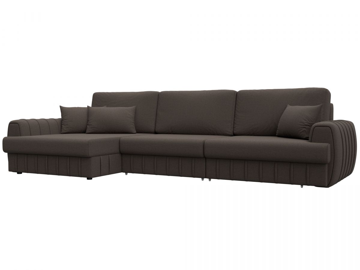 129293L Диван угловой Лига-057 НПБ Лонг угол левый | рогожка | амур 05 коричневый