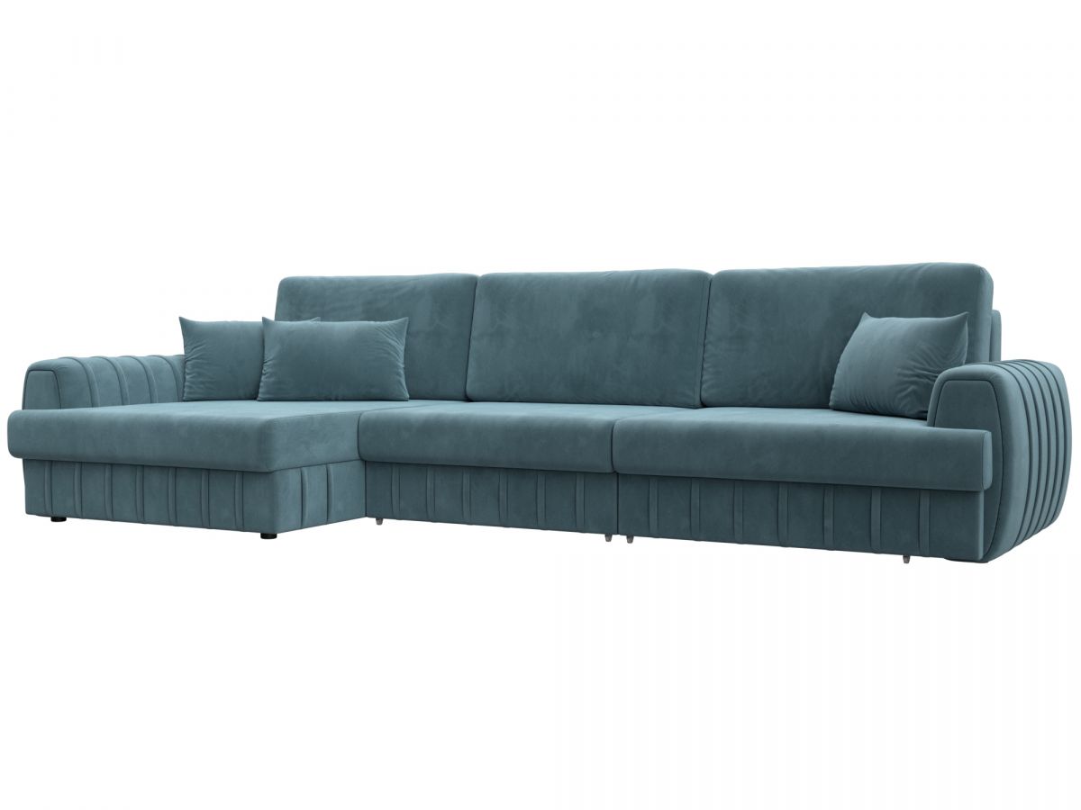 129298L Диван угловой Лига-057 НПБ Лонг угол левый | велюр | seven 113 бирюзовый