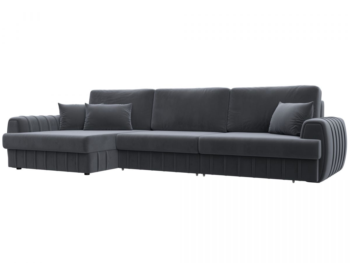 129300L Диван угловой Лига-057 НПБ Лонг угол левый | велюр | seven 17 серый