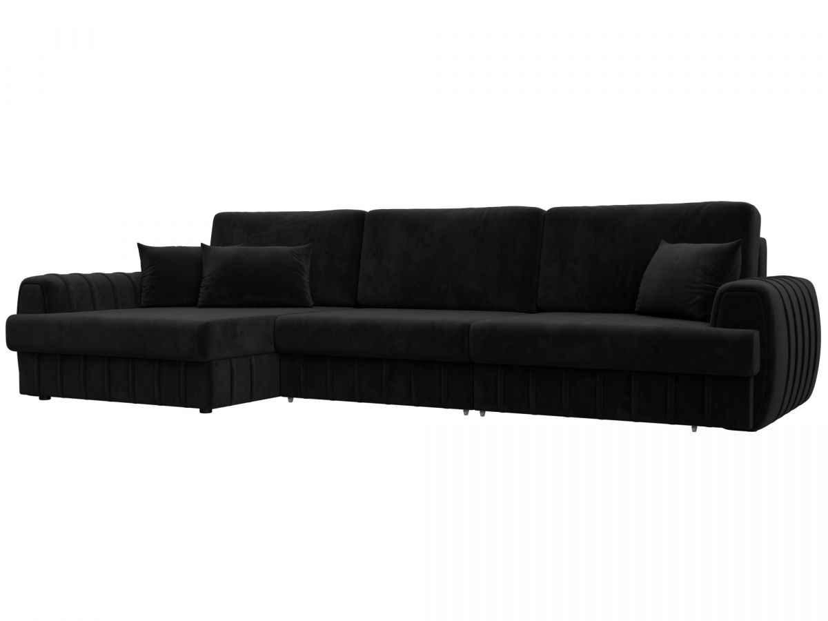 129302L Диван угловой Лига-057 НПБ Лонг угол левый | велюр | seven 35 черный