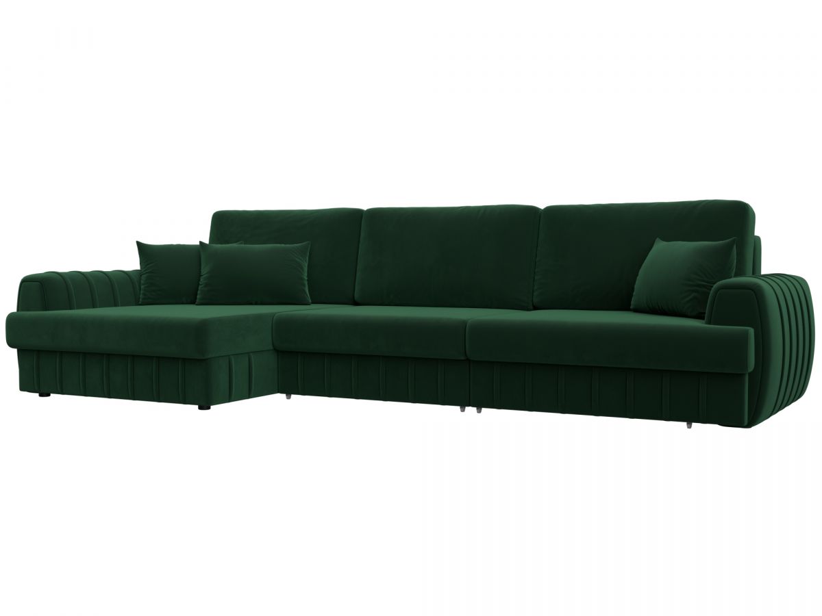 129299L Диван угловой Лига-057 НПБ Лонг угол левый | велюр | seven 626 зеленый