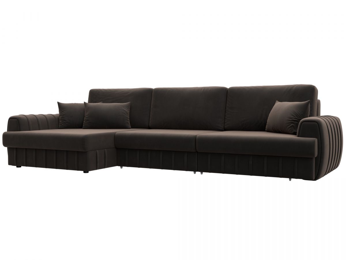 129301L Диван угловой Лига-057 НПБ Лонг угол левый | велюр | seven 727 коричневый