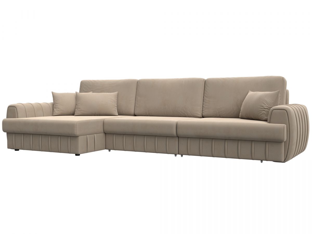 129297L Диван угловой Лига-057 НПБ Лонг угол левый | велюр | seven 729 бежевый