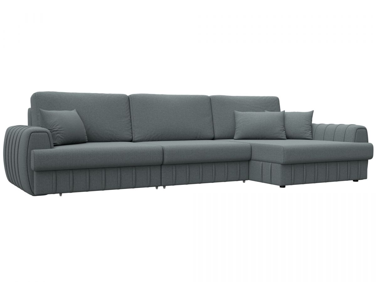 129294 Диван угловой Лига-057 НПБ Лонг угол правый | рогожка | амур 07 серый