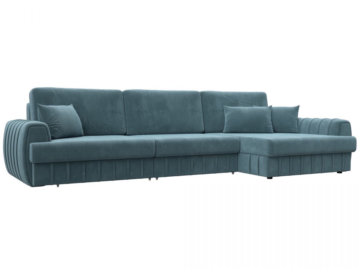 129298 Диван угловой Лига-057 НПБ Лонг угол правый | велюр | seven 113 бирюзовый
