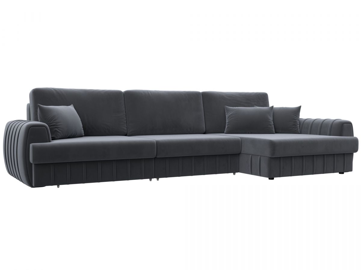 129300 Диван угловой Лига-057 НПБ Лонг угол правый | велюр | seven 17 серый