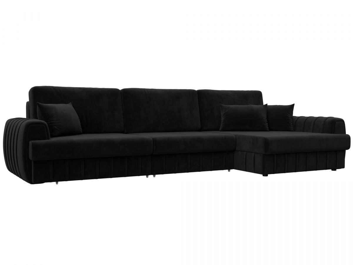 129302 Диван угловой Лига-057 НПБ Лонг угол правый | велюр | seven 35 черный
