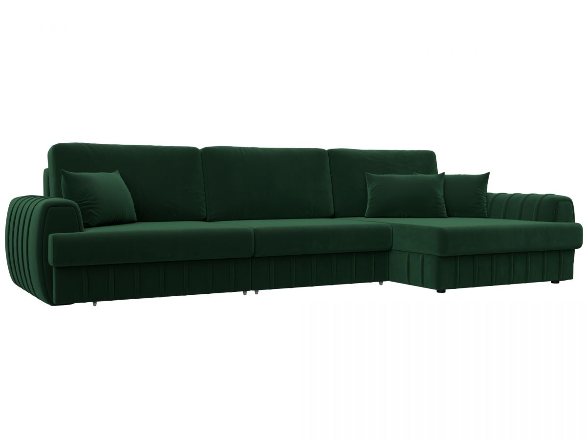 129299 Диван угловой Лига-057 НПБ Лонг угол правый | велюр | seven 626 зеленый