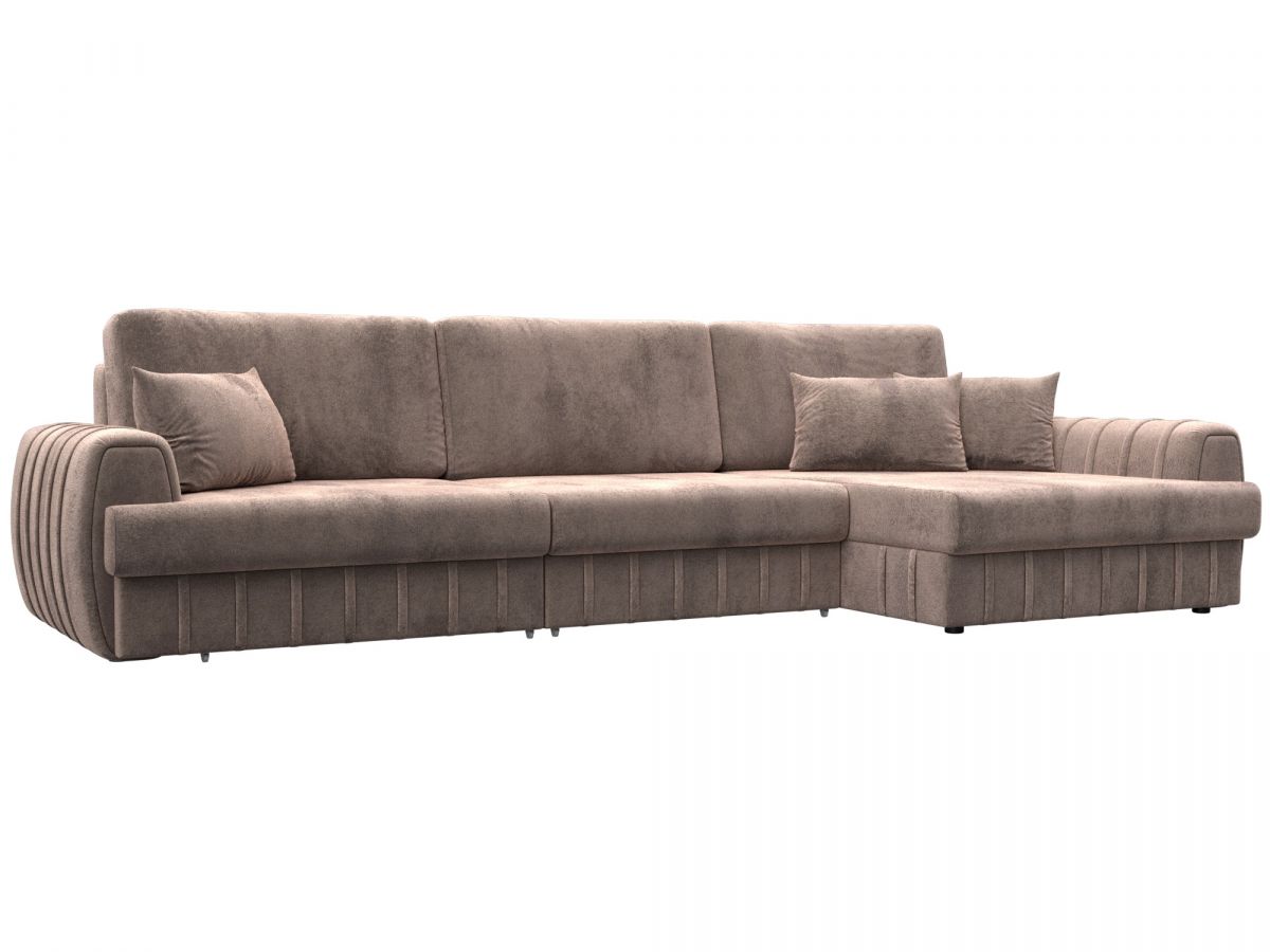 129304 Диван угловой Лига-057 НПБ Лонг угол правый | велюр | tower 05 бежевый