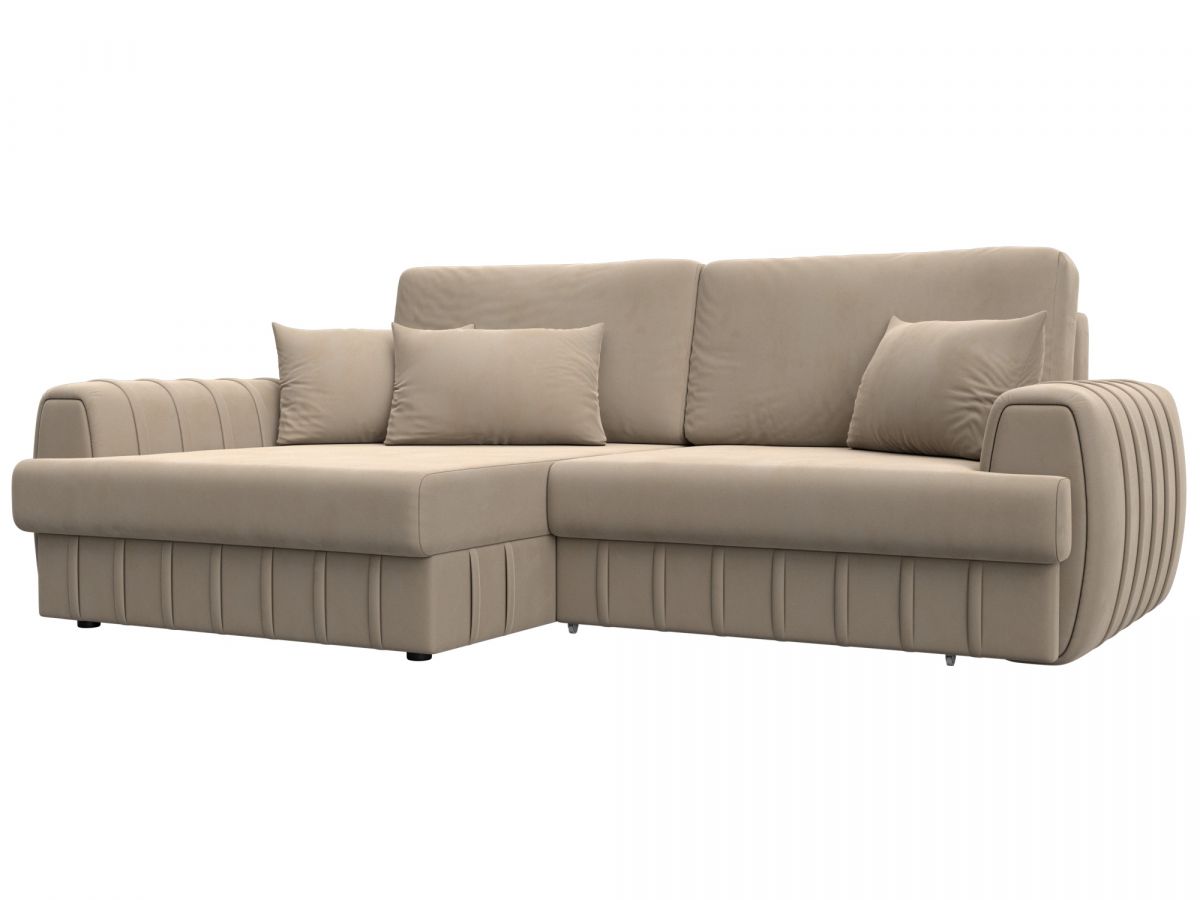 129268L Диван угловой Лига-057 НПБ угол левый | велюр | seven 729 бежевый