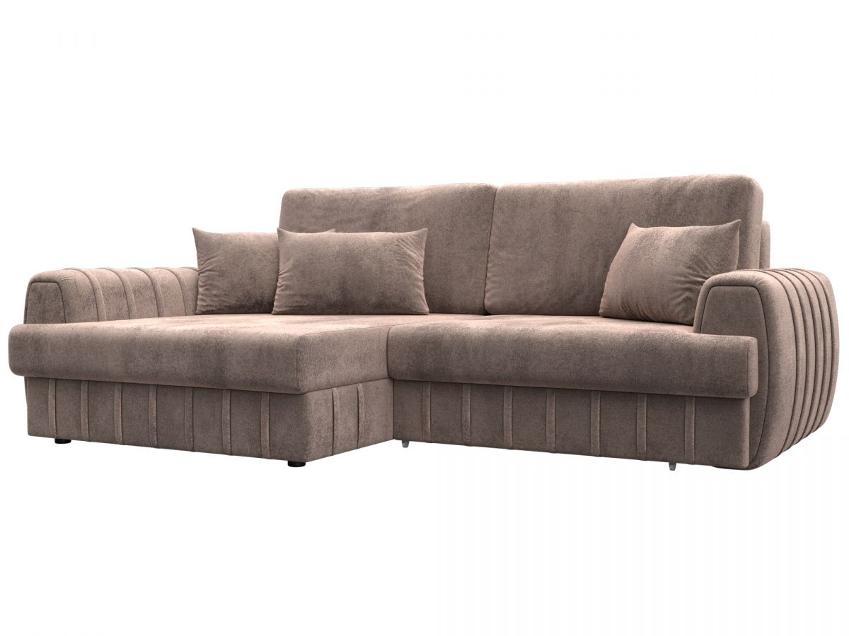 129275L Диван угловой Лига-057 НПБ угол левый | велюр | tower 05 бежевый