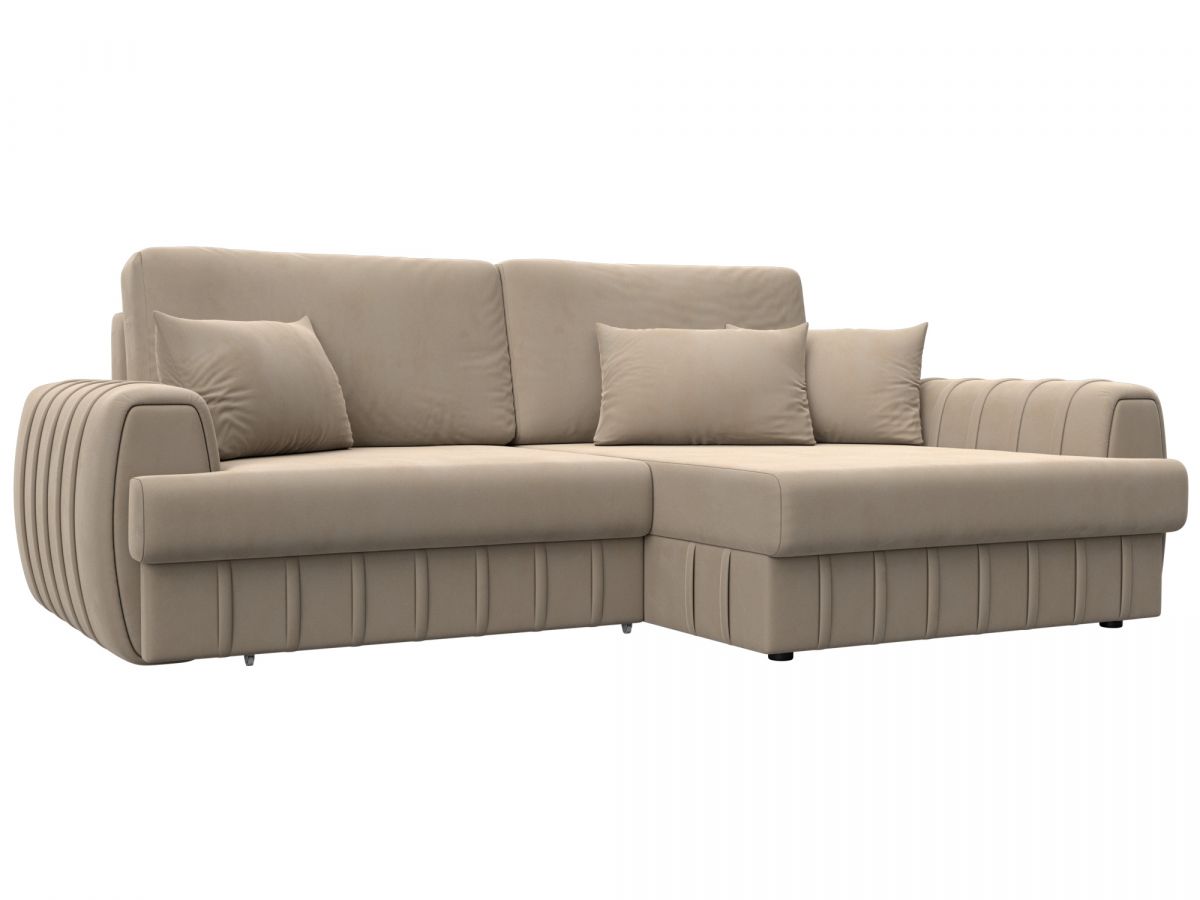 129268 Диван угловой Лига-057 НПБ угол правый | велюр | seven 729 бежевый