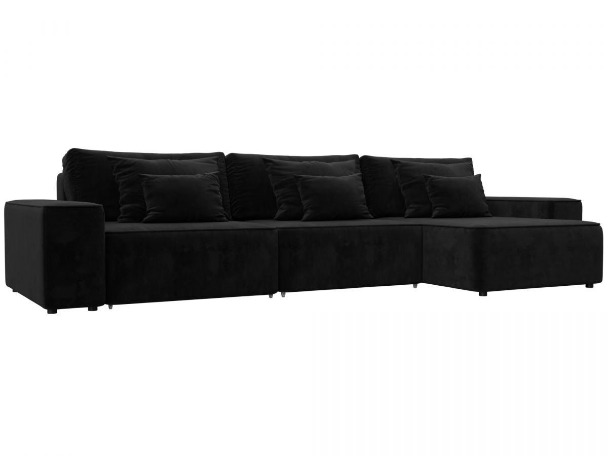 129865 Диван угловой Лига-074 угол универсальный | велюр | seven 35 черный