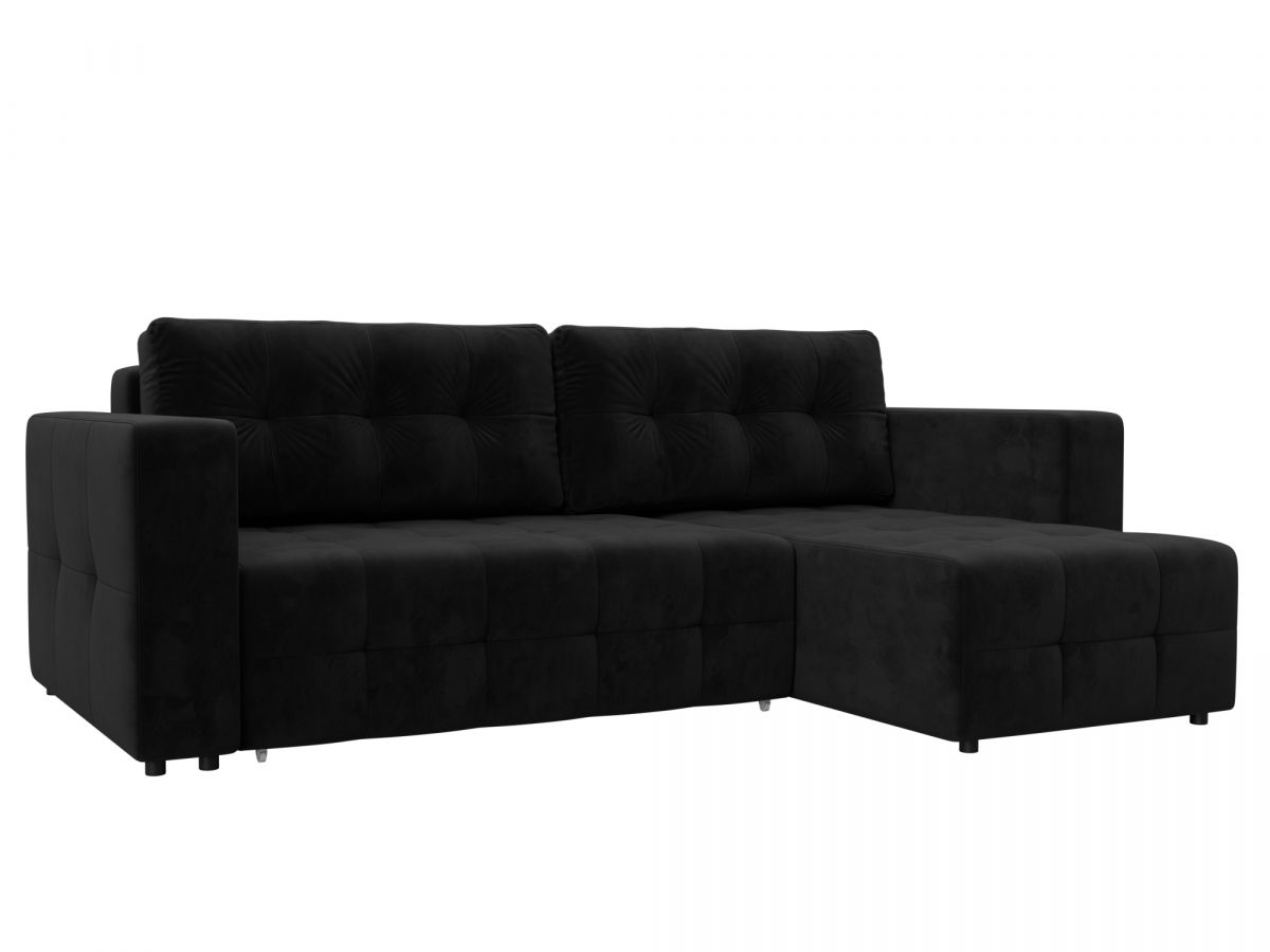 130023 Диван угловой Лига-075 угол универсальный | велюр | seven 35 черный