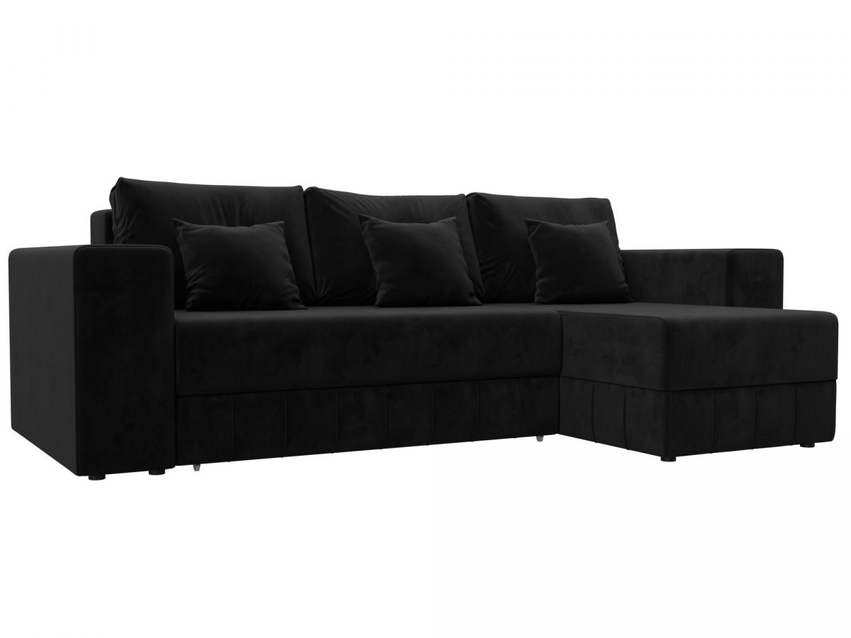 129845 Диван угловой Лига-076 угол универсальный | велюр | seven 35 черный