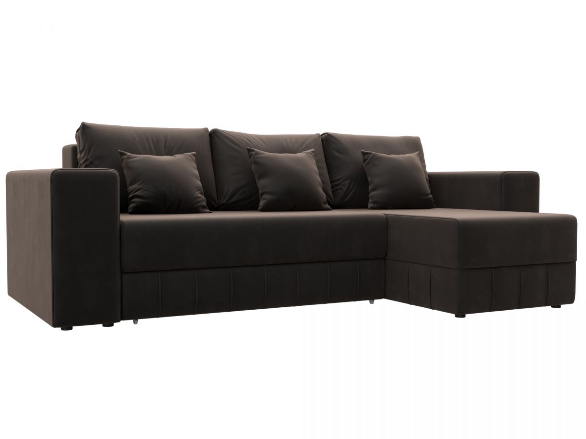 129844 Диван угловой Лига-076 угол универсальный | велюр | seven 727 коричневый