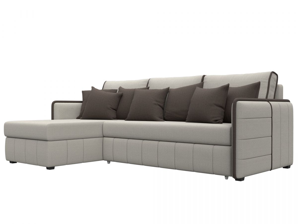 130977L Диван угловой Лига-078 угол левый | рогожка | амур 02 бежевый, амур 05 коричневый