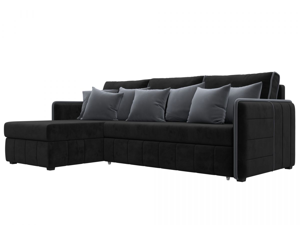 130991L Диван угловой Лига-078 угол левый | велюр | seven 35 черный, seven 17 серый